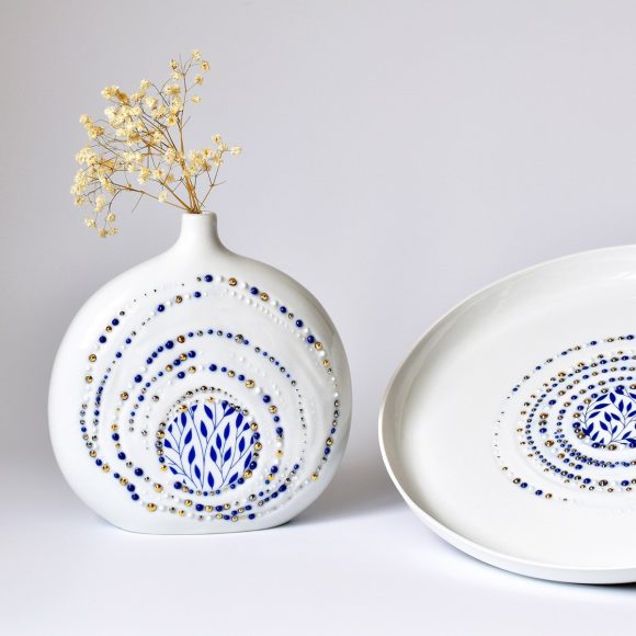 Porcelánová váza a talíř - Kruhy na vodě