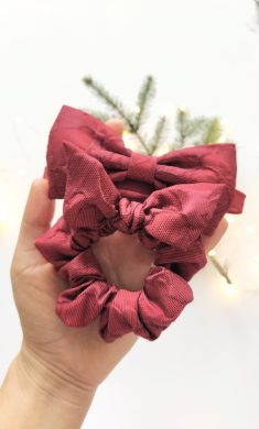 Upcyklovaný set motýlek & gumička bordový