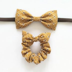 Upcyklovaný set motýlek & gumička žlutý